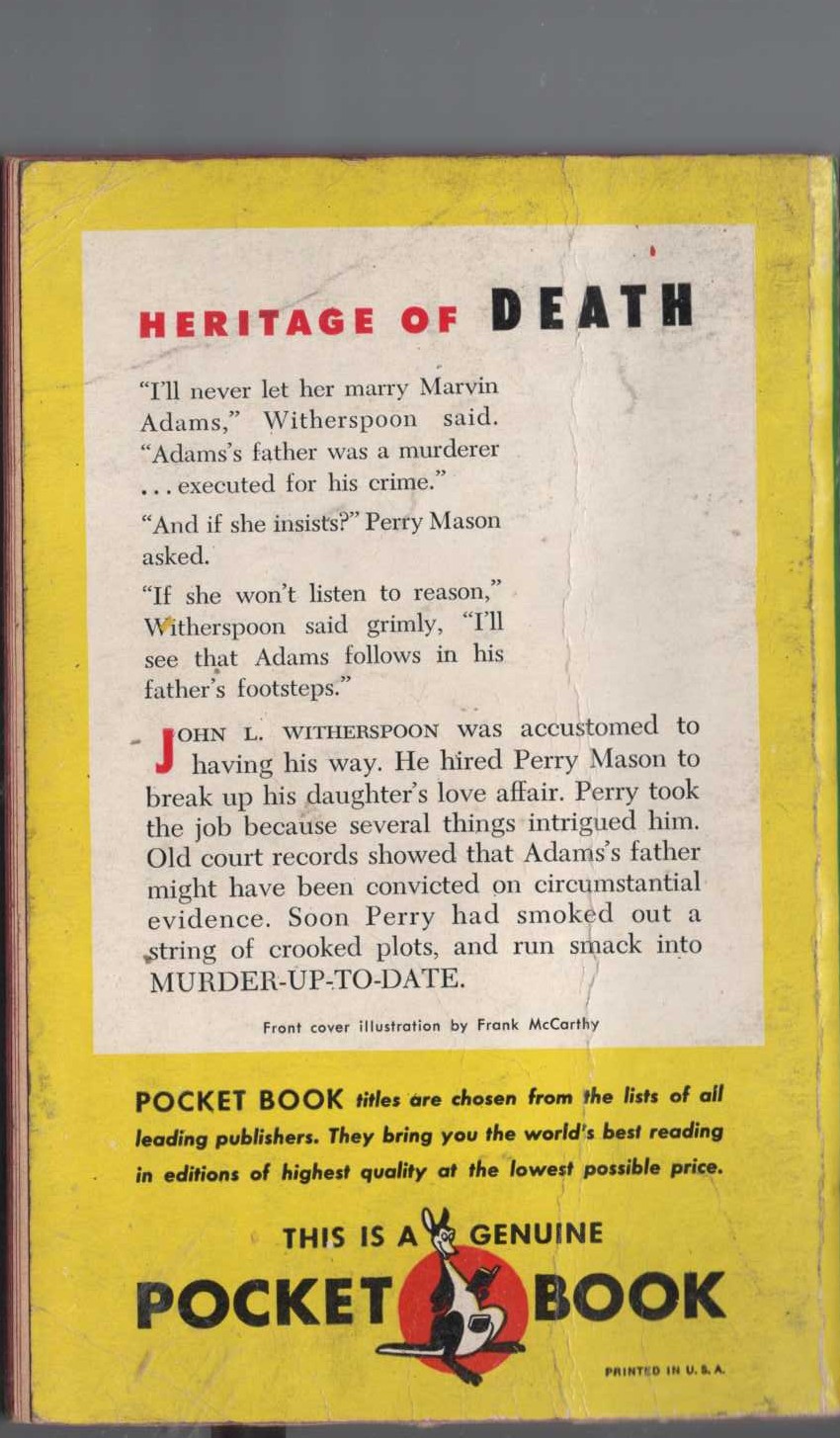 Erle Stanley Gardner  THE CASE OF THE DROWNING DUCK magnified rear book cover image