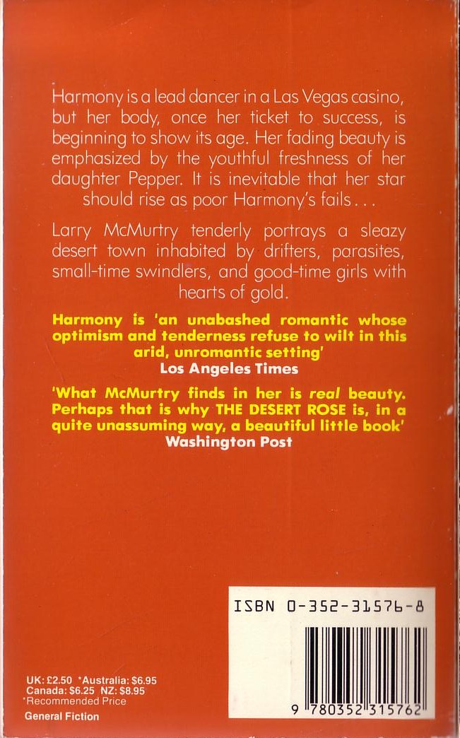Larry McMurtry  THE DESERT ROSE magnified rear book cover image