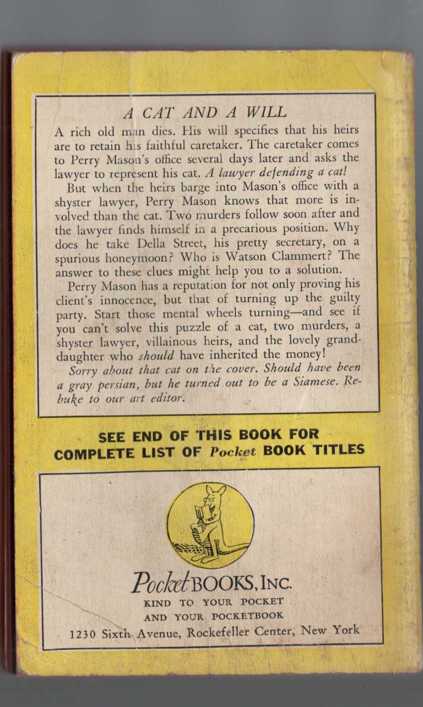 Erle Stanley Gardner  THE CASE OF THE CARETAKER'S CAT magnified rear book cover image
