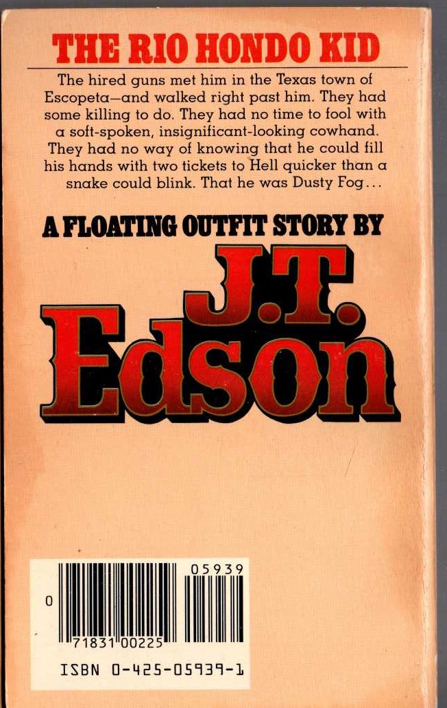 J.T. Edson  THE RIO HONDO KID magnified rear book cover image