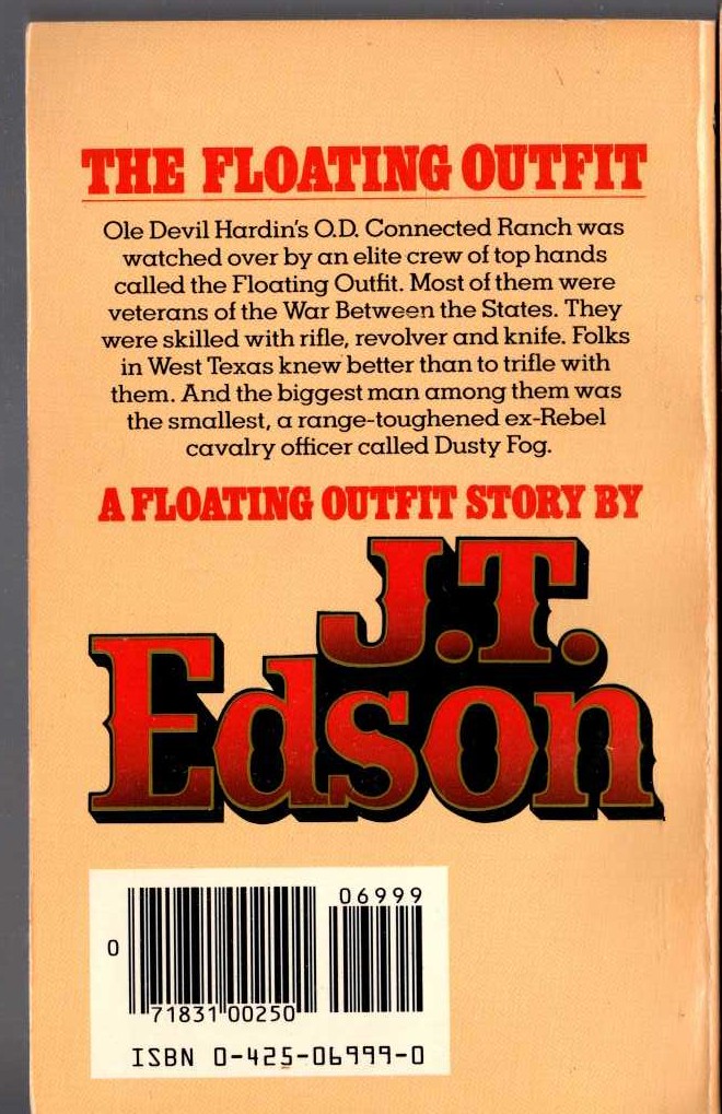 J.T. Edson  THE FLOATING OUTFIT magnified rear book cover image