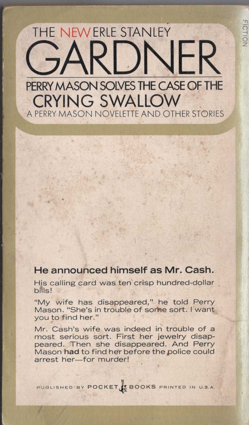 Erle Stanley Gardner  THE CASE OF THE CRYING SWALLOW magnified rear book cover image