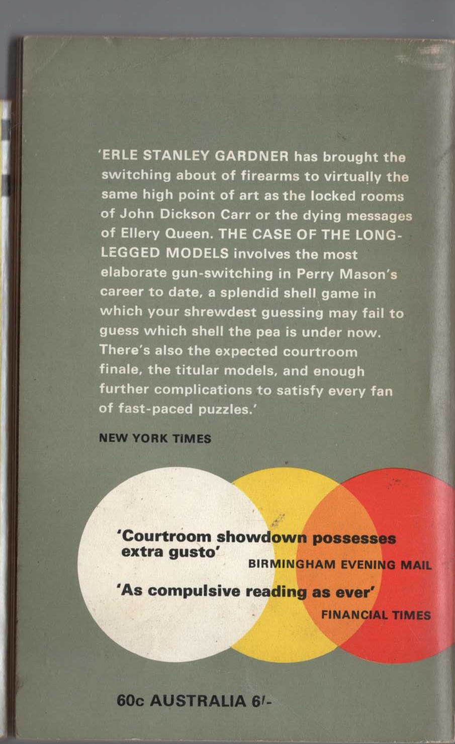 Erle Stanley Gardner  THE CASE OF THE LONG-LEGGED MODELS magnified rear book cover image