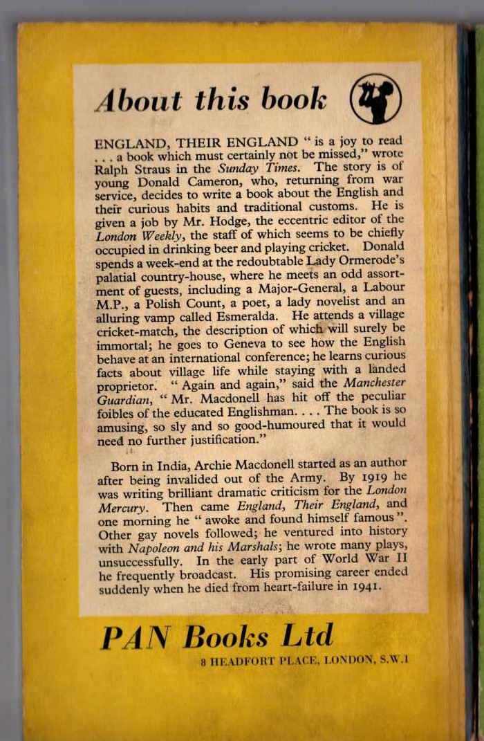 A.G. Macdonell  ENGLAND, THEIR ENGLAND magnified rear book cover image