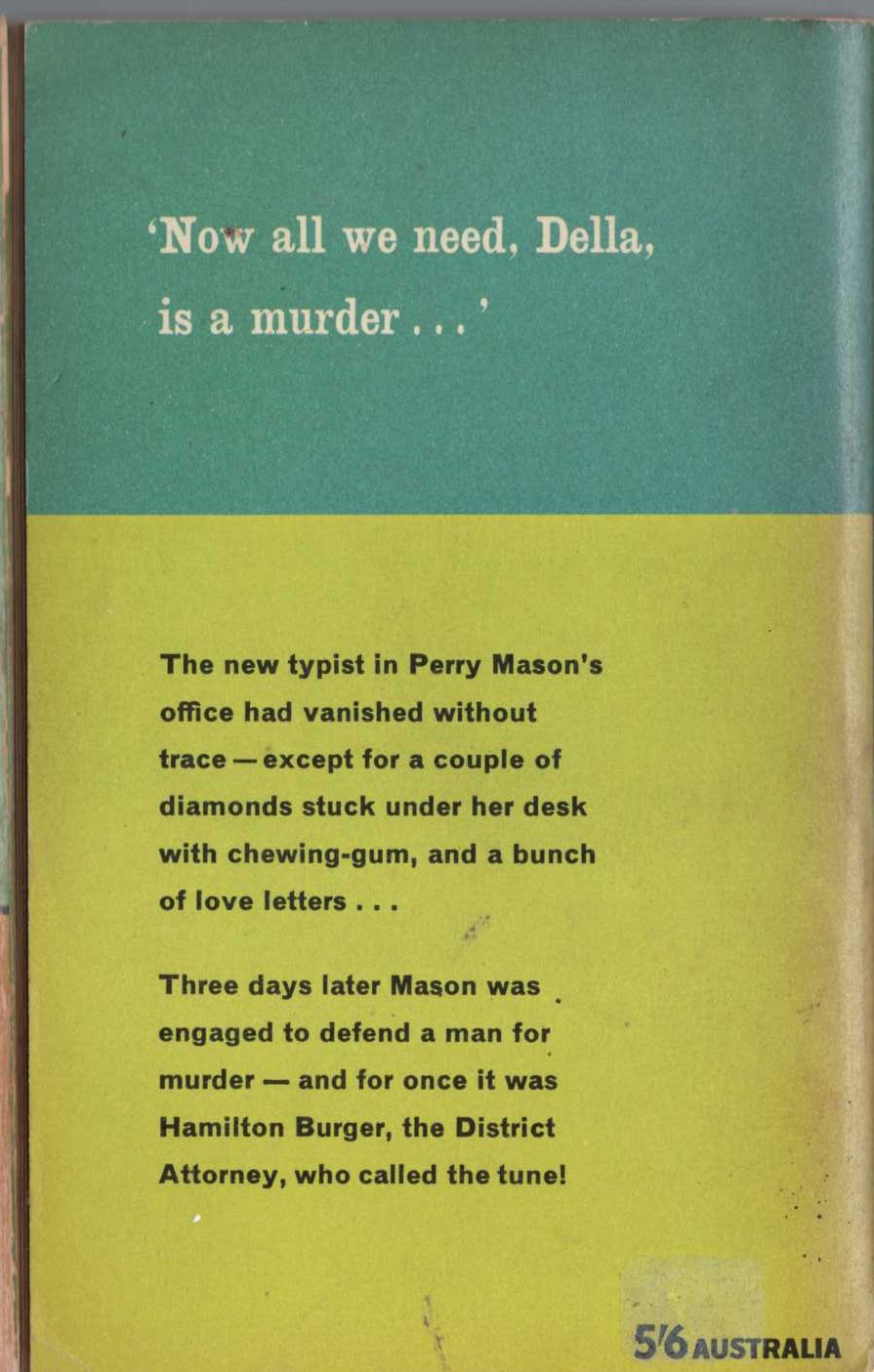 Erle Stanley Gardner  THE CASE OF THE TERRIFIED TYPIST magnified rear book cover image