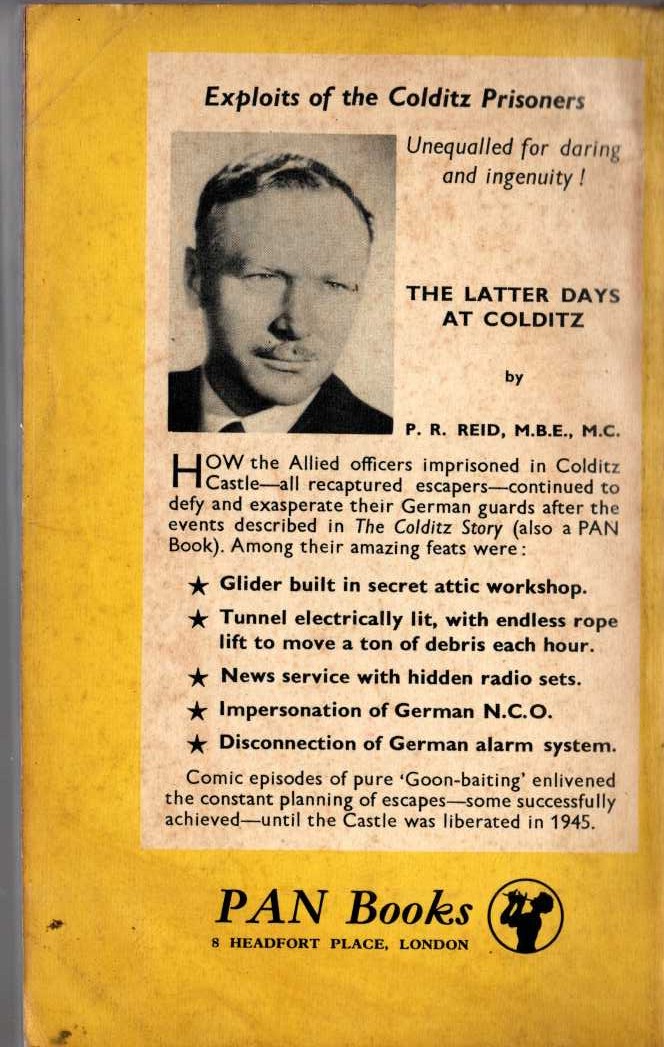 P.R. Reid  THE LATTER DAYS AT COLDITZ magnified rear book cover image