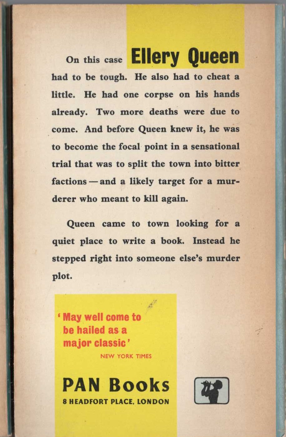 Ellery Queen  CALAMITY TOWN magnified rear book cover image