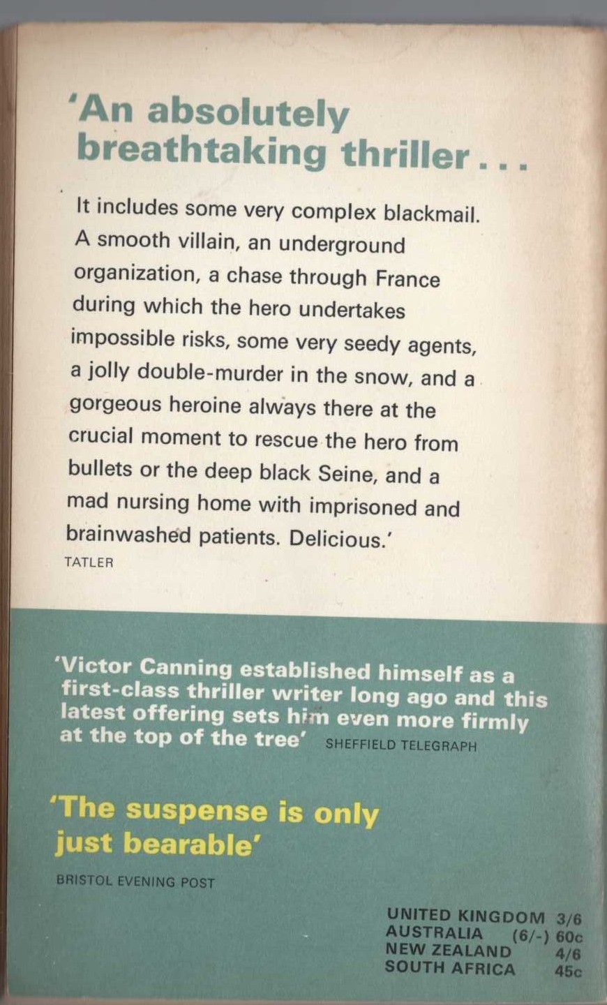 Victor Canning  THE SCORPIO LETTERS magnified rear book cover image