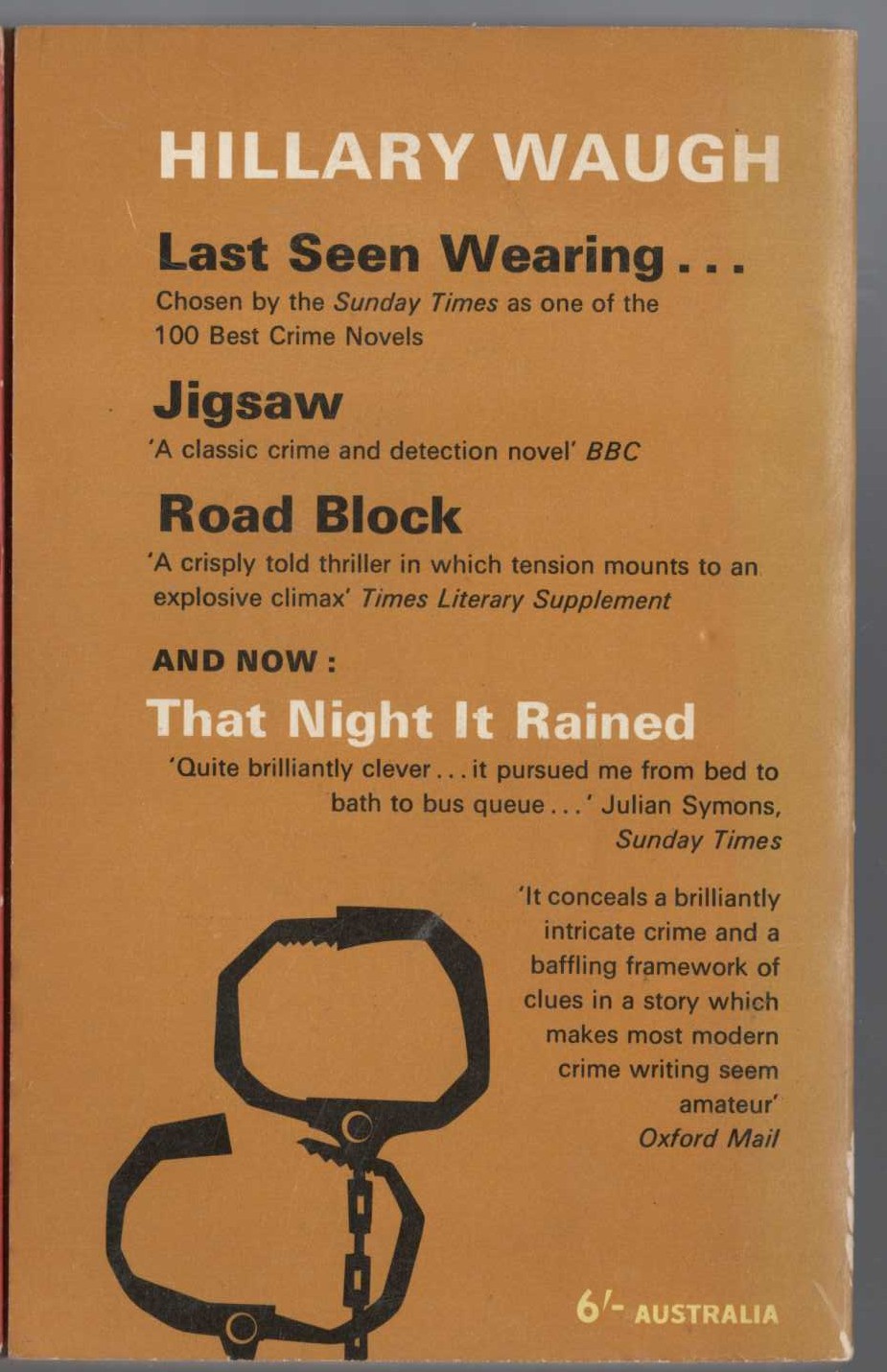 Hillary Waugh  THAT NIGHT IT RAINED magnified rear book cover image