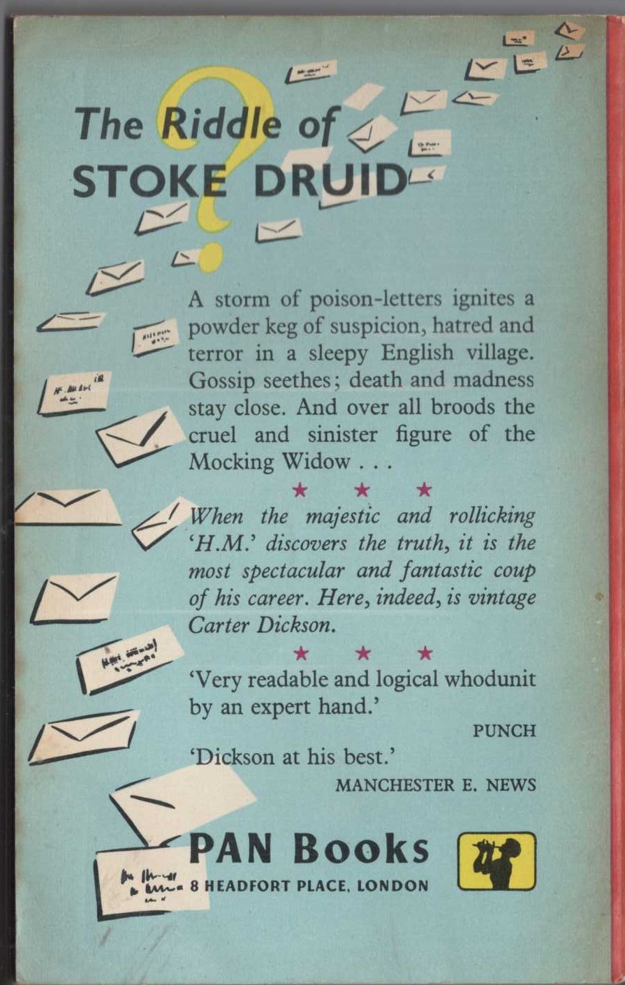 Carter Dickson  NIGHT AT THE MOCKING WIDOW magnified rear book cover image
