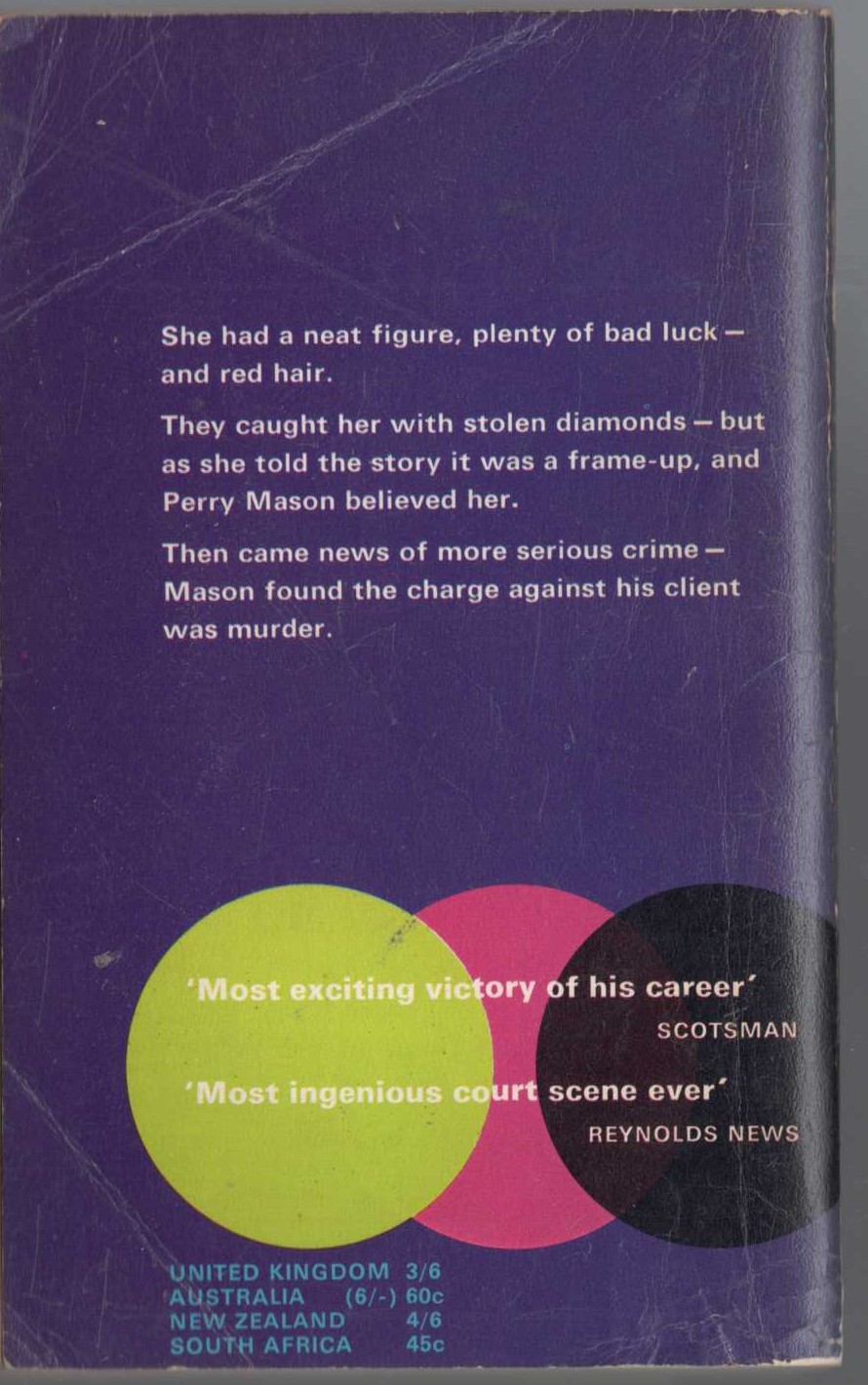 Erle Stanley Gardner  THE CASE OF THE RESTLESS REDHEAD magnified rear book cover image