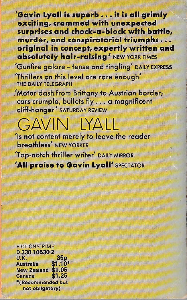 Gavin Lyall  MIDNIGHT PLUS ONE magnified rear book cover image