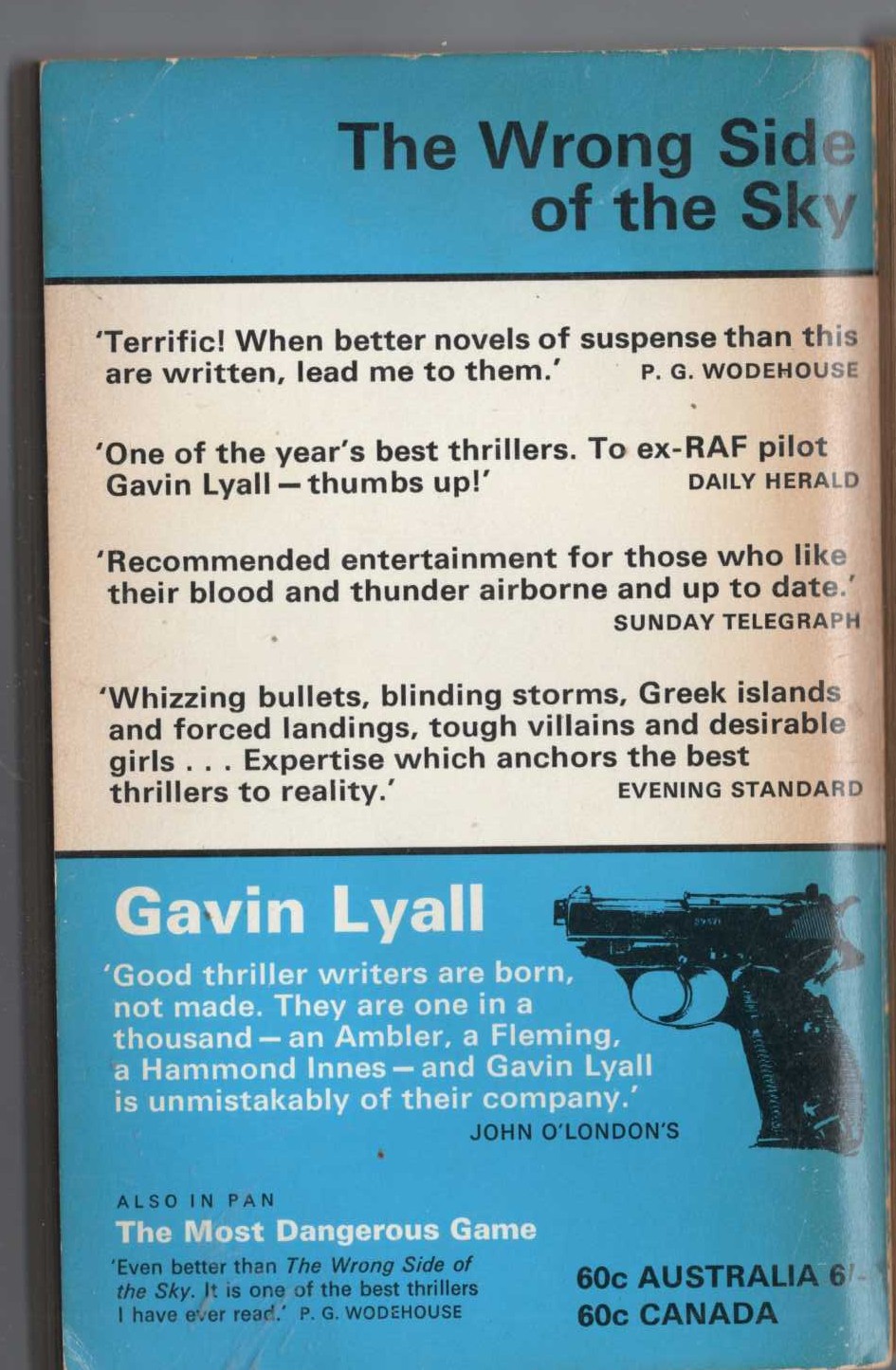 Gavin Lyall  THE WRONG SIDE OF THE SKY magnified rear book cover image