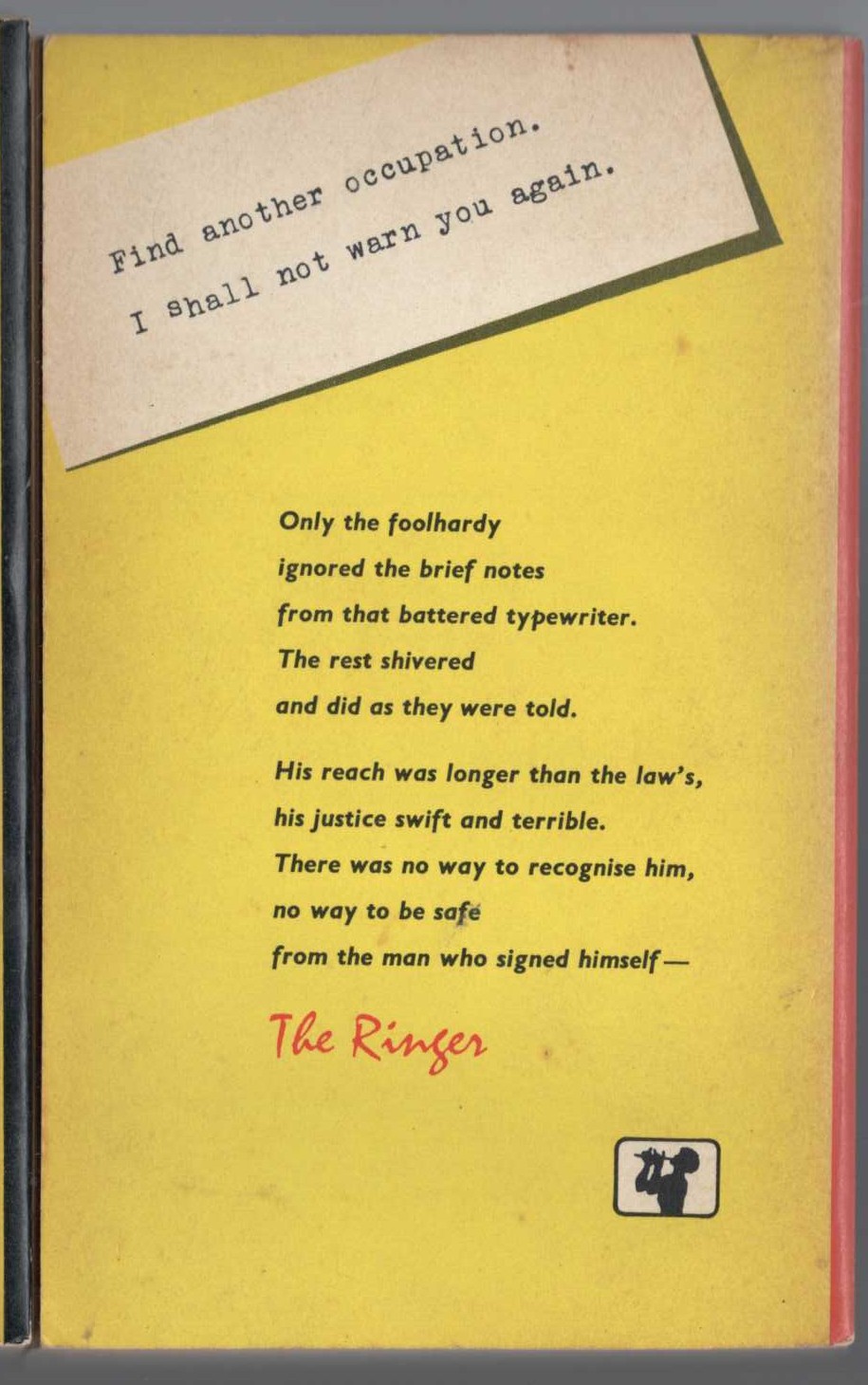 Edgar Wallace  AGAIN THE RINGER magnified rear book cover image