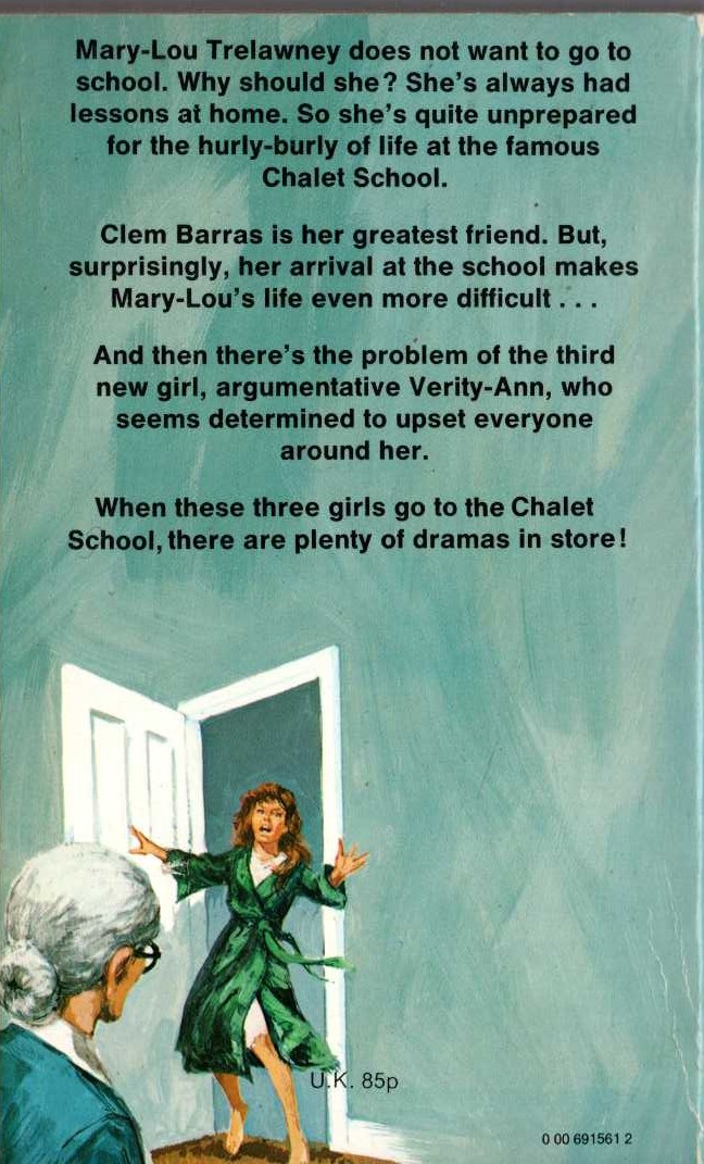 Elinor M. Brent-Dyer  THREE GO TO THE CHALET SCHOOL magnified rear book cover image