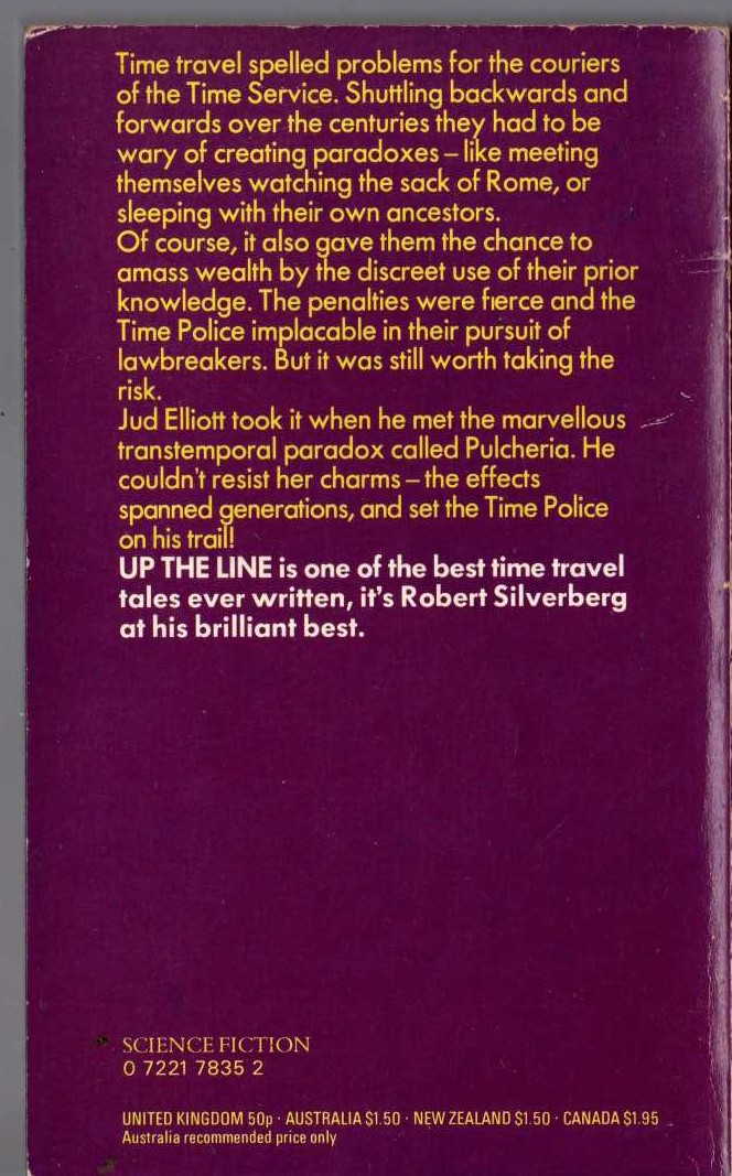 Robert Silverberg  UP THE LINE magnified rear book cover image