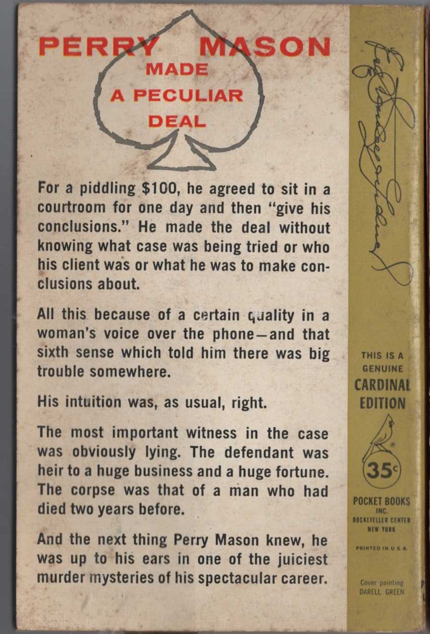 Erle Stanley Gardner  THE CASE OF THE LUCKY LOSER magnified rear book cover image