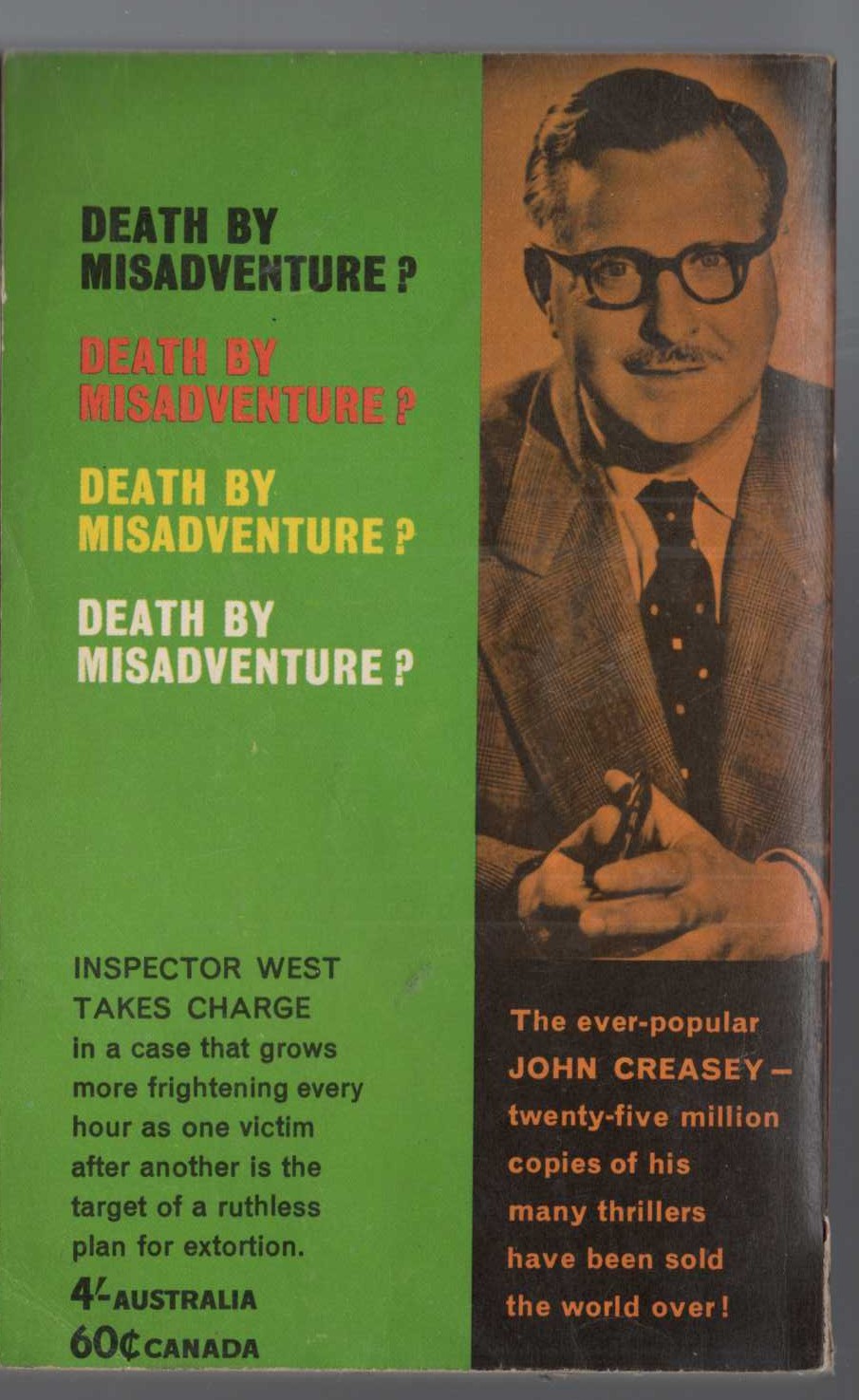 John Creasey  INSPECTOR WEST TAKES CHARGE magnified rear book cover image