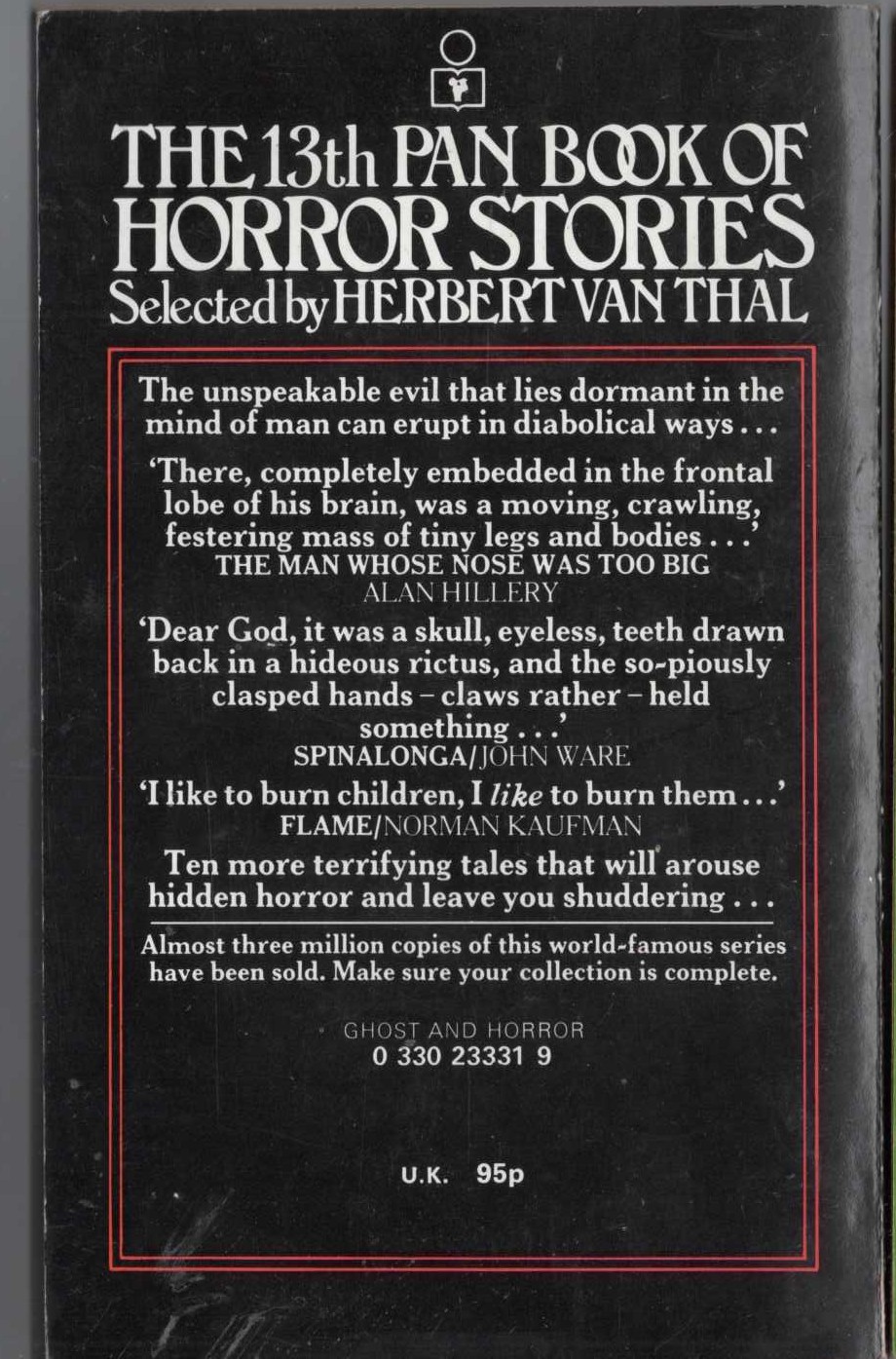 Herbert van Thal (selects) THE 13th PAN BOOK OF HORROR STORIES magnified rear book cover image