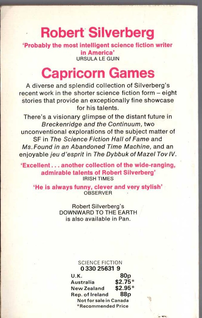 Robert Silverberg  CAPRICORN GAMES magnified rear book cover image