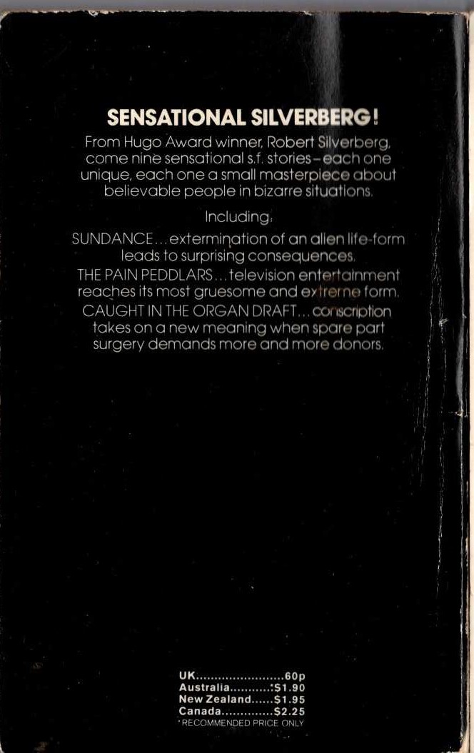 Robert Silverberg  SUNDANCE and other science fiction stories magnified rear book cover image