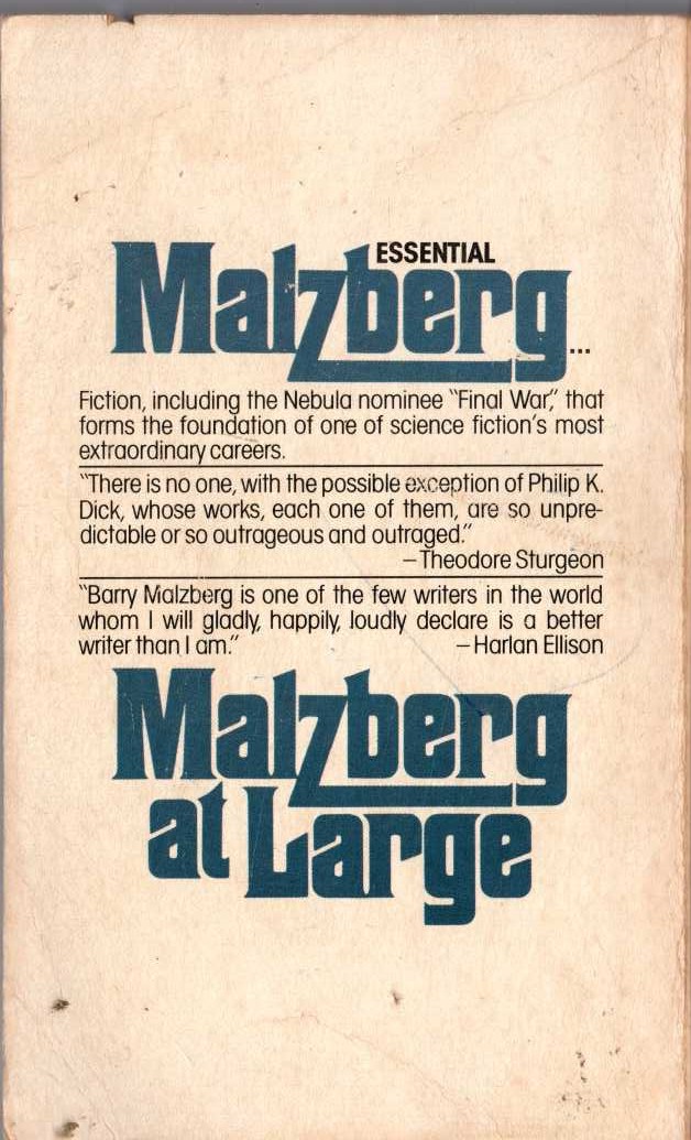 Barry Malzberg  MALZBERG AT LARGE magnified rear book cover image