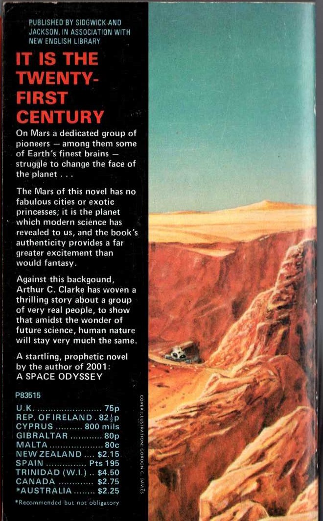 Arthur C. Clarke  THE SANDS OF MARS magnified rear book cover image