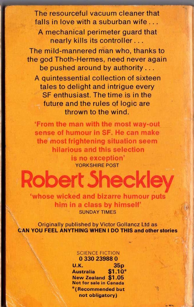 Robert Sheckley  THE SAME TO YOU DOUBLED magnified rear book cover image