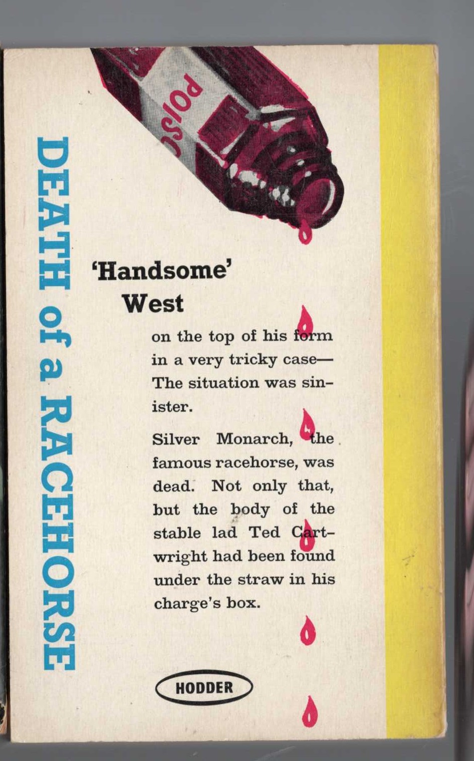 John Creasey  DEATH OF A RACEHORSE magnified rear book cover image