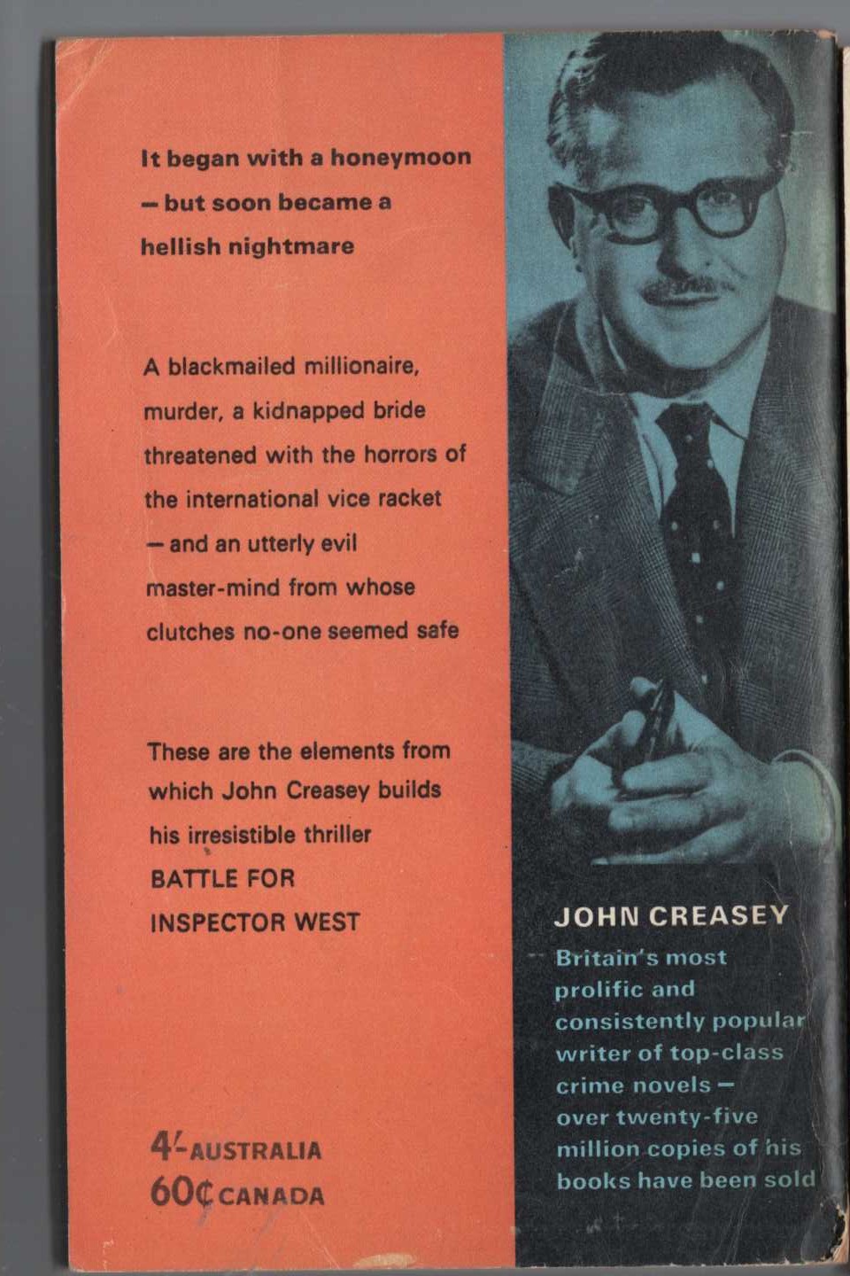 John Creasey  BATTLE FOR INSPECTOR WEST magnified rear book cover image
