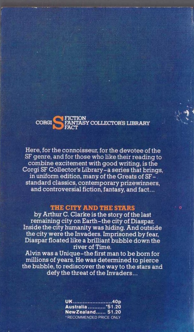 Arthur C. Clarke  THE CITY AND THE STARS magnified rear book cover image