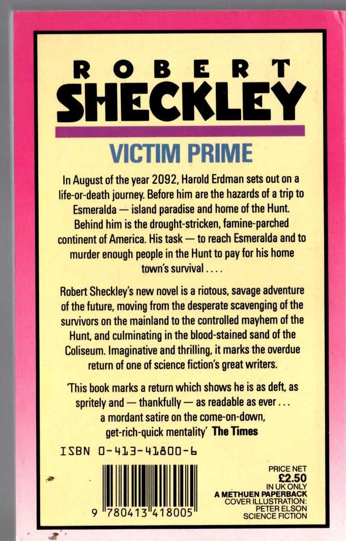 Robert Sheckley  VICTIM PRIME magnified rear book cover image