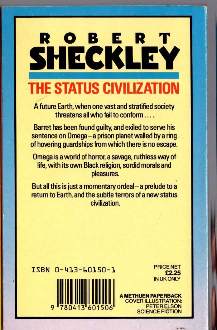 Robert Sheckley  THE STATUS CIVILIZATION magnified rear book cover image