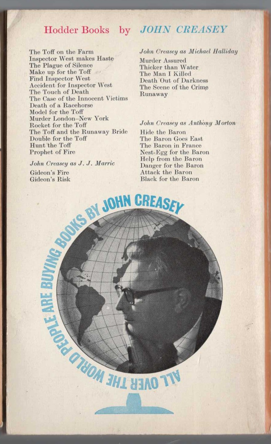 John Creasey  MURDER ON THE LINE magnified rear book cover image