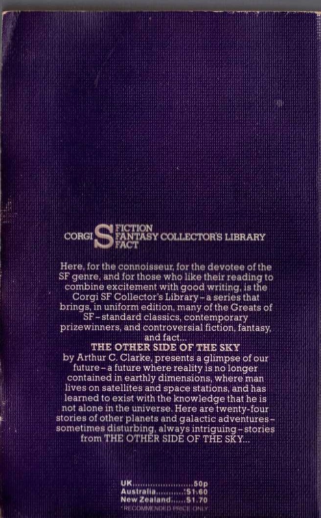 Arthur C. Clarke  THE OTHER SIDE OF THE SKY magnified rear book cover image