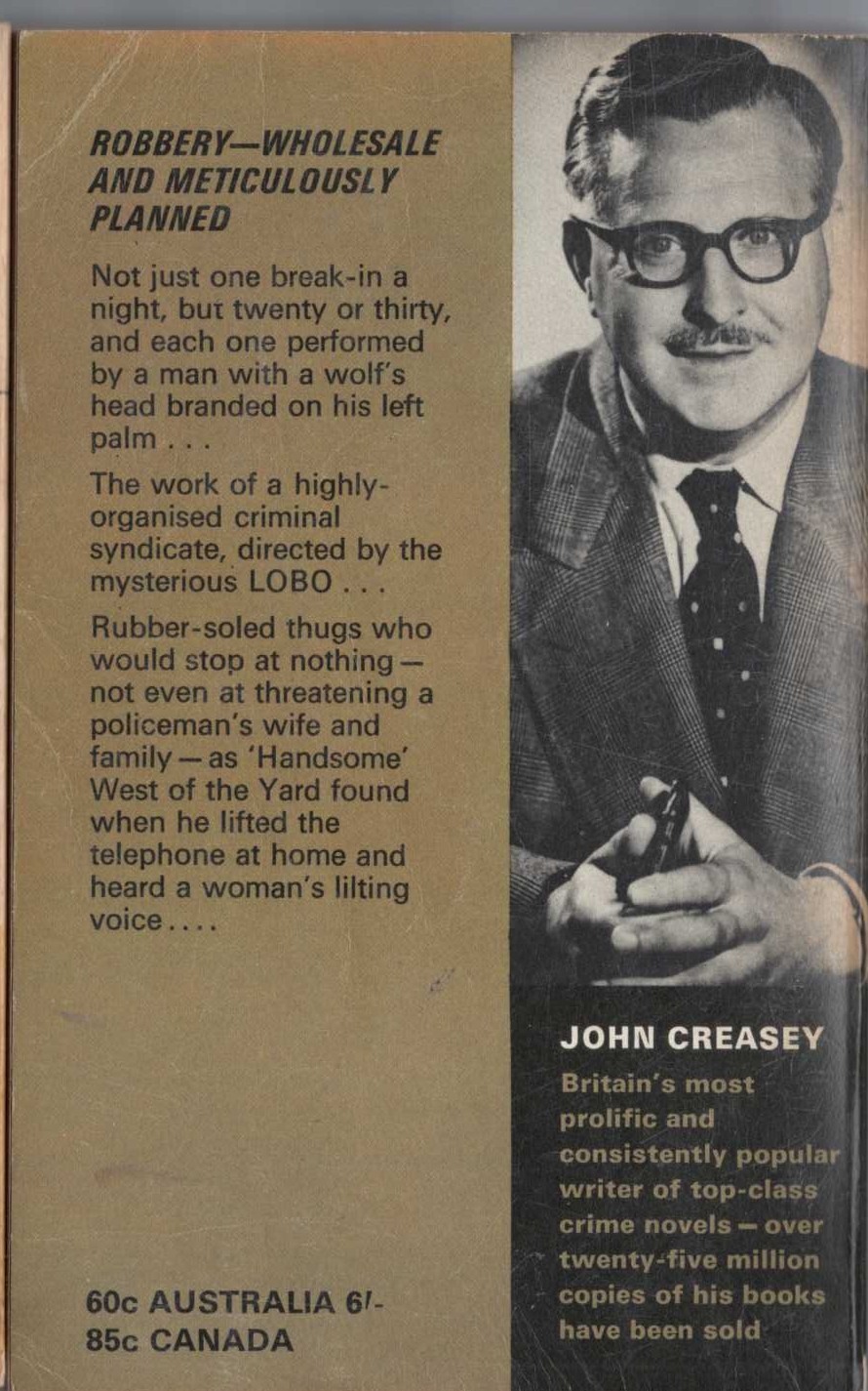 John Creasey  INSPECTOR WEST CRIES WOLF magnified rear book cover image