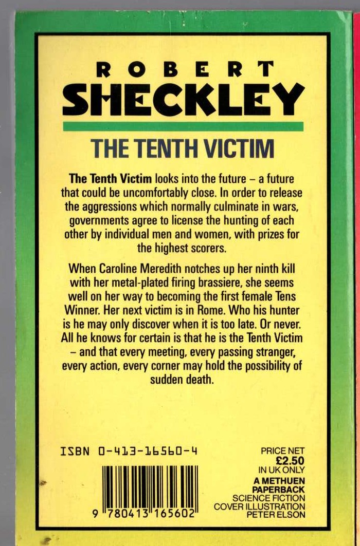 Robert Sheckley  THE TENTH VICTIM magnified rear book cover image