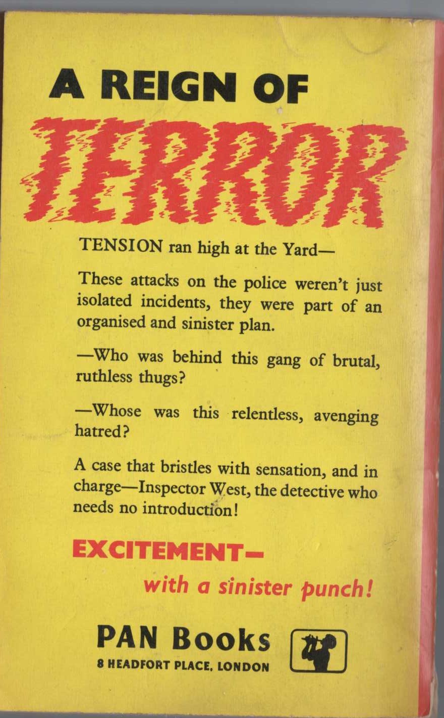 John Creasey  A GUN FOR INSPECTOR WEST magnified rear book cover image