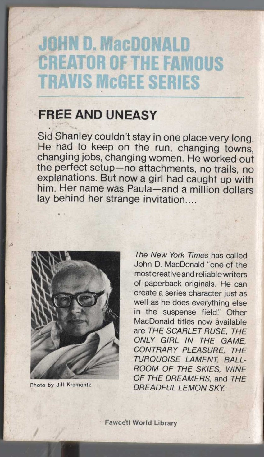 John D. MacDonald  ON THE RUN magnified rear book cover image