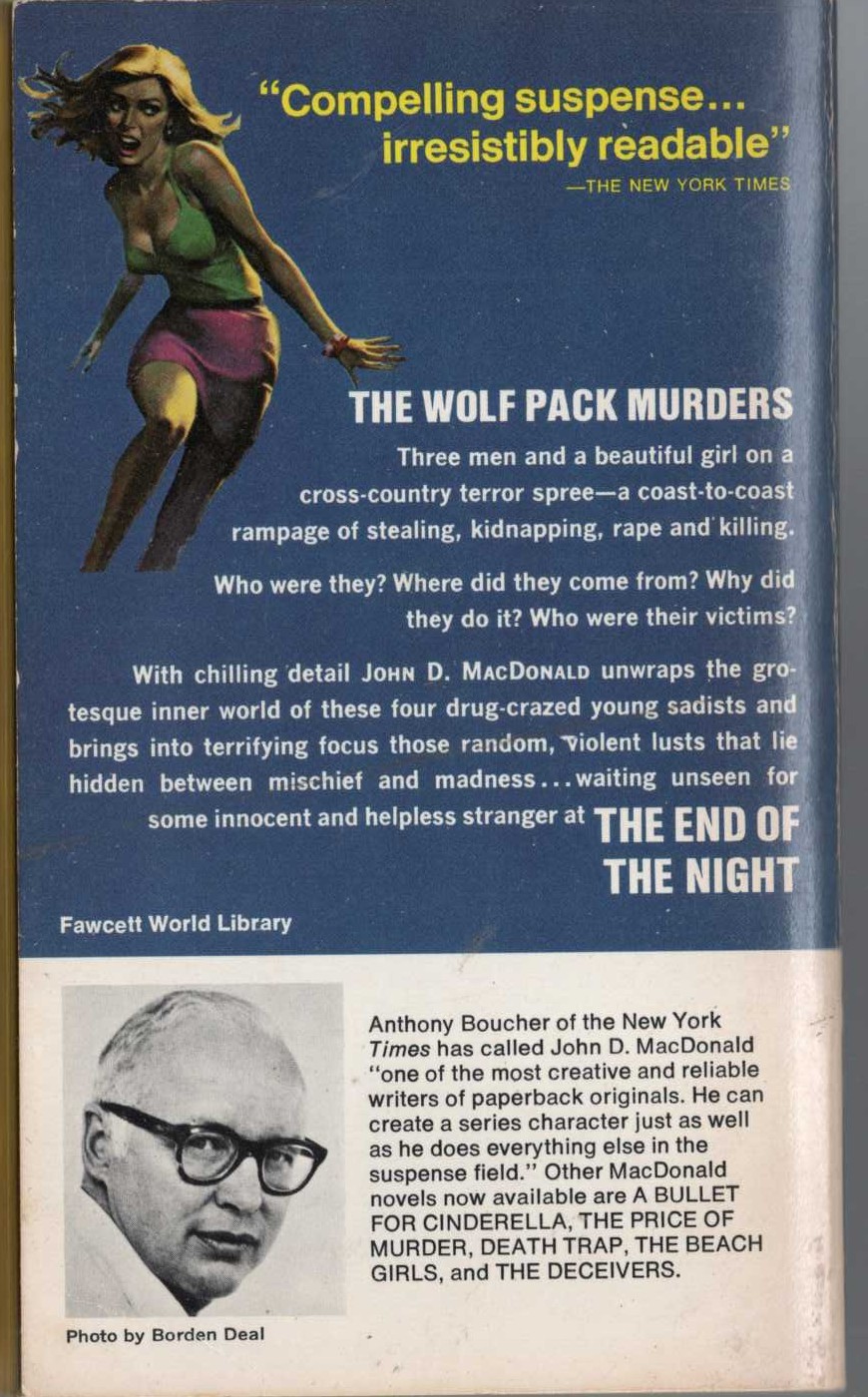 John D. MacDonald  THE END OF THE NIGHT magnified rear book cover image