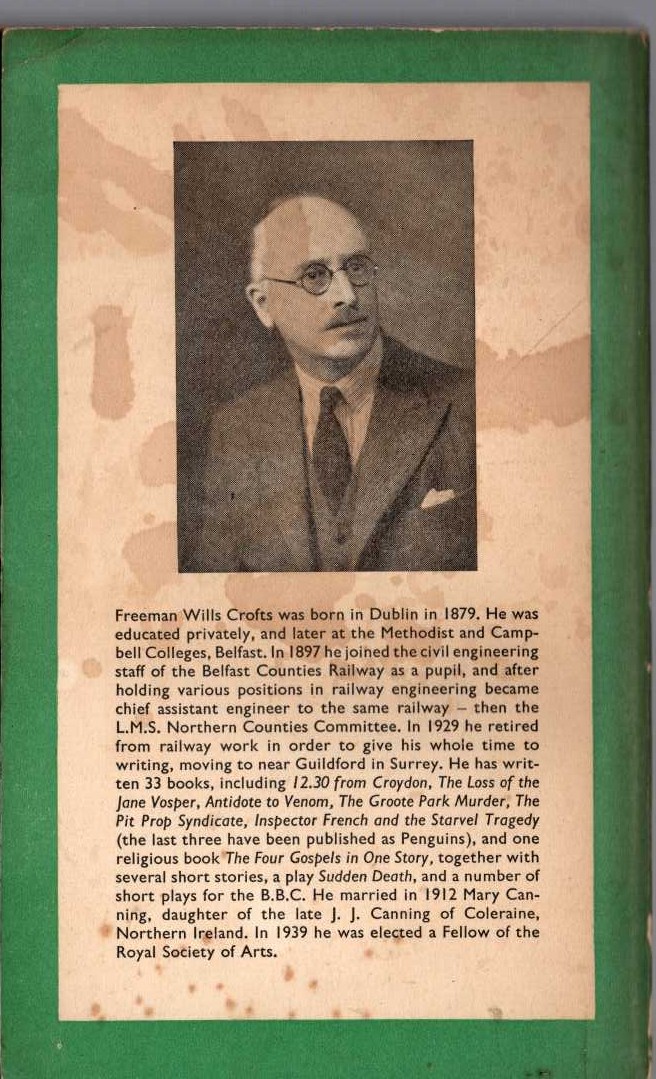 Freeman Wills Crofts  THE CASK magnified rear book cover image