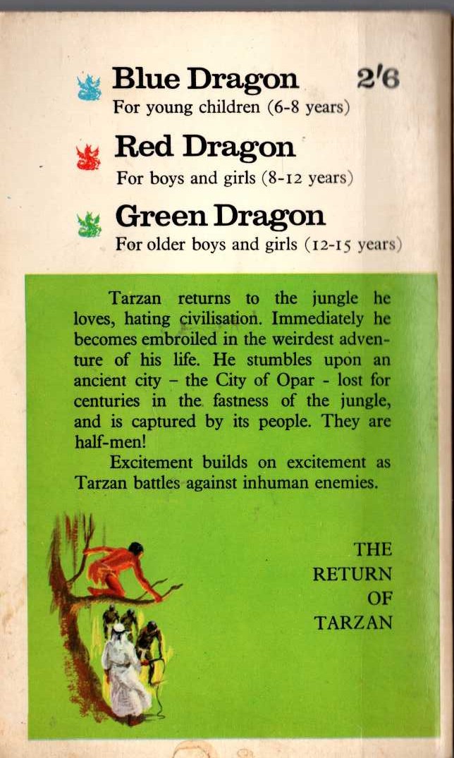 Edgar Rice Burroughs  THE RETURN OF TARZAN magnified rear book cover image