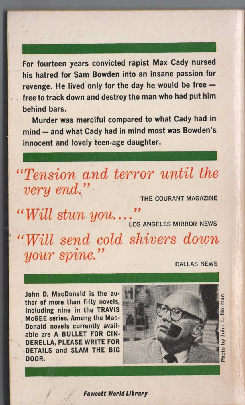 John D. MacDonald  THE EXECUTIONERS magnified rear book cover image