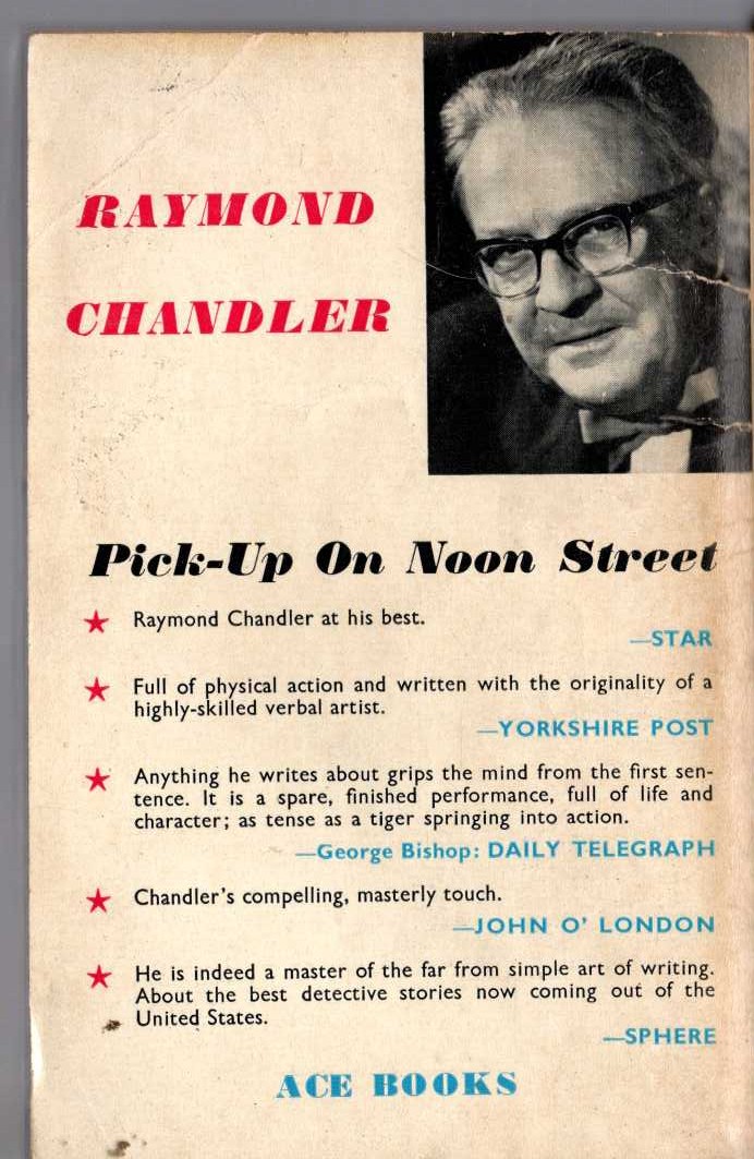 Raymond Chandler  PICK-UP ON MOON STREET magnified rear book cover image