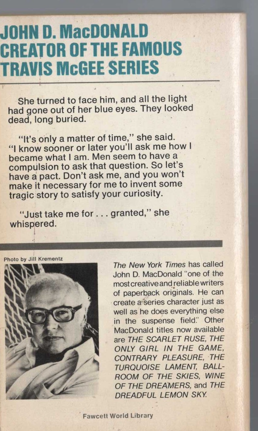 John D. MacDonald  JUDGE ME NOT magnified rear book cover image