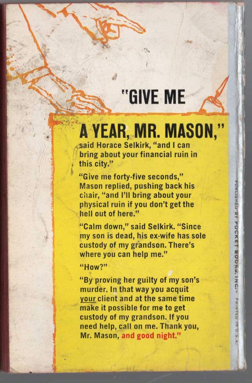 Erle Stanley Gardner  THE CASE OF THE DEADLY TOY magnified rear book cover image