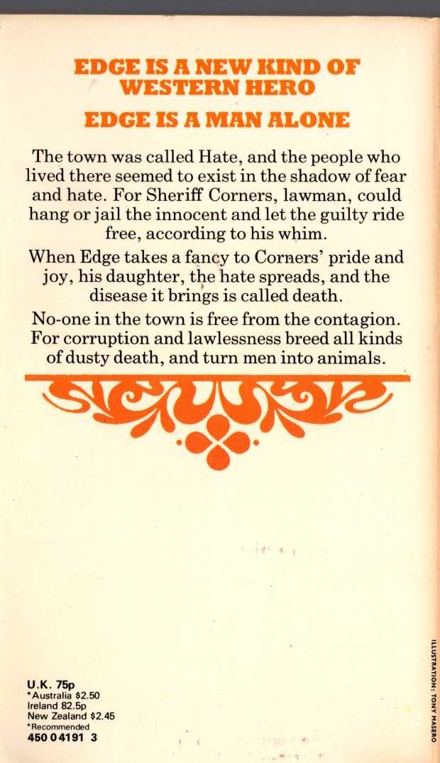 George G. Gilman  EDGE 13: A TOWN CALLED HATE magnified rear book cover image