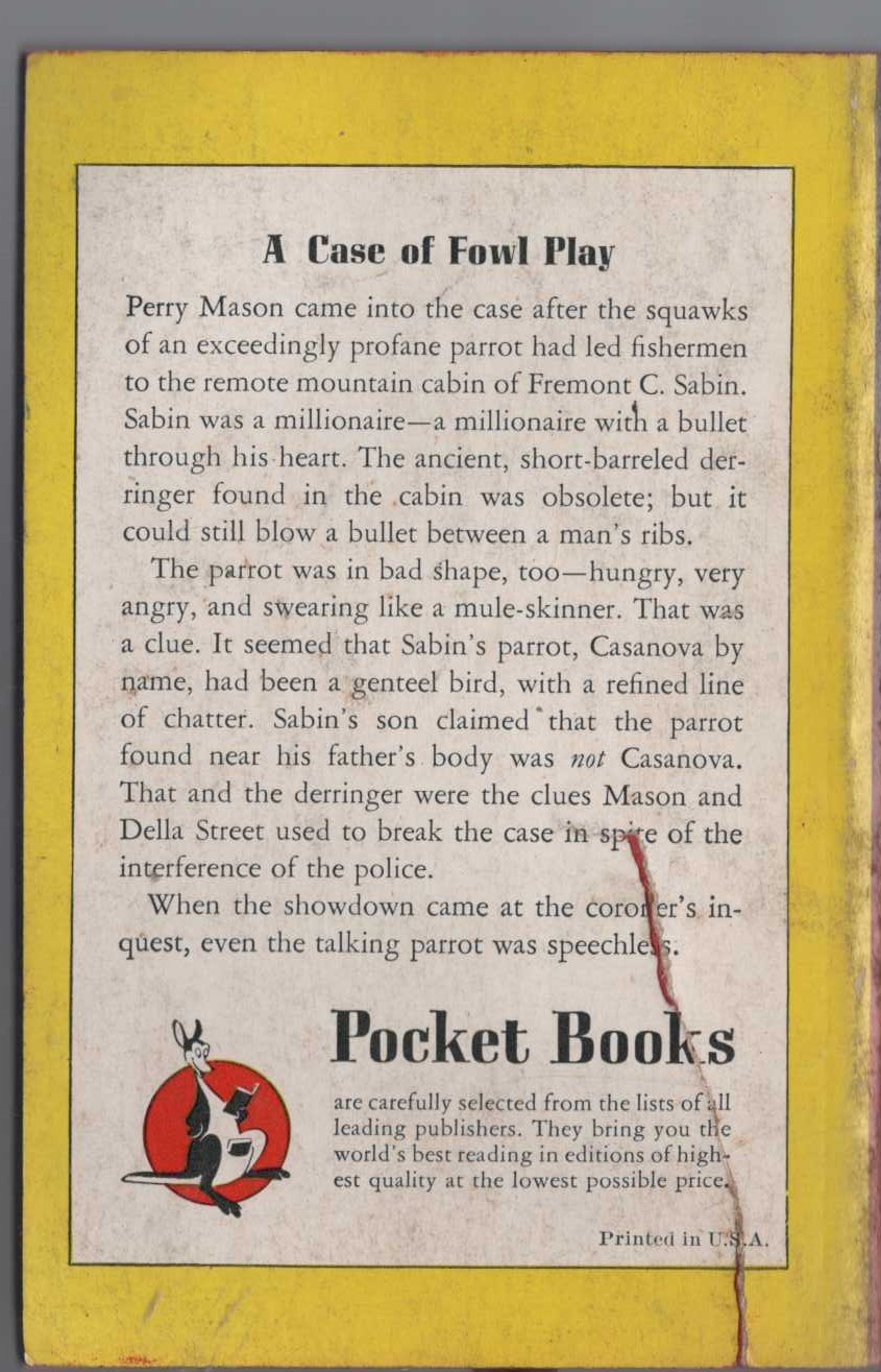 Erle Stanley Gardner  THE CASE OF THE PERJURED PARROT magnified rear book cover image