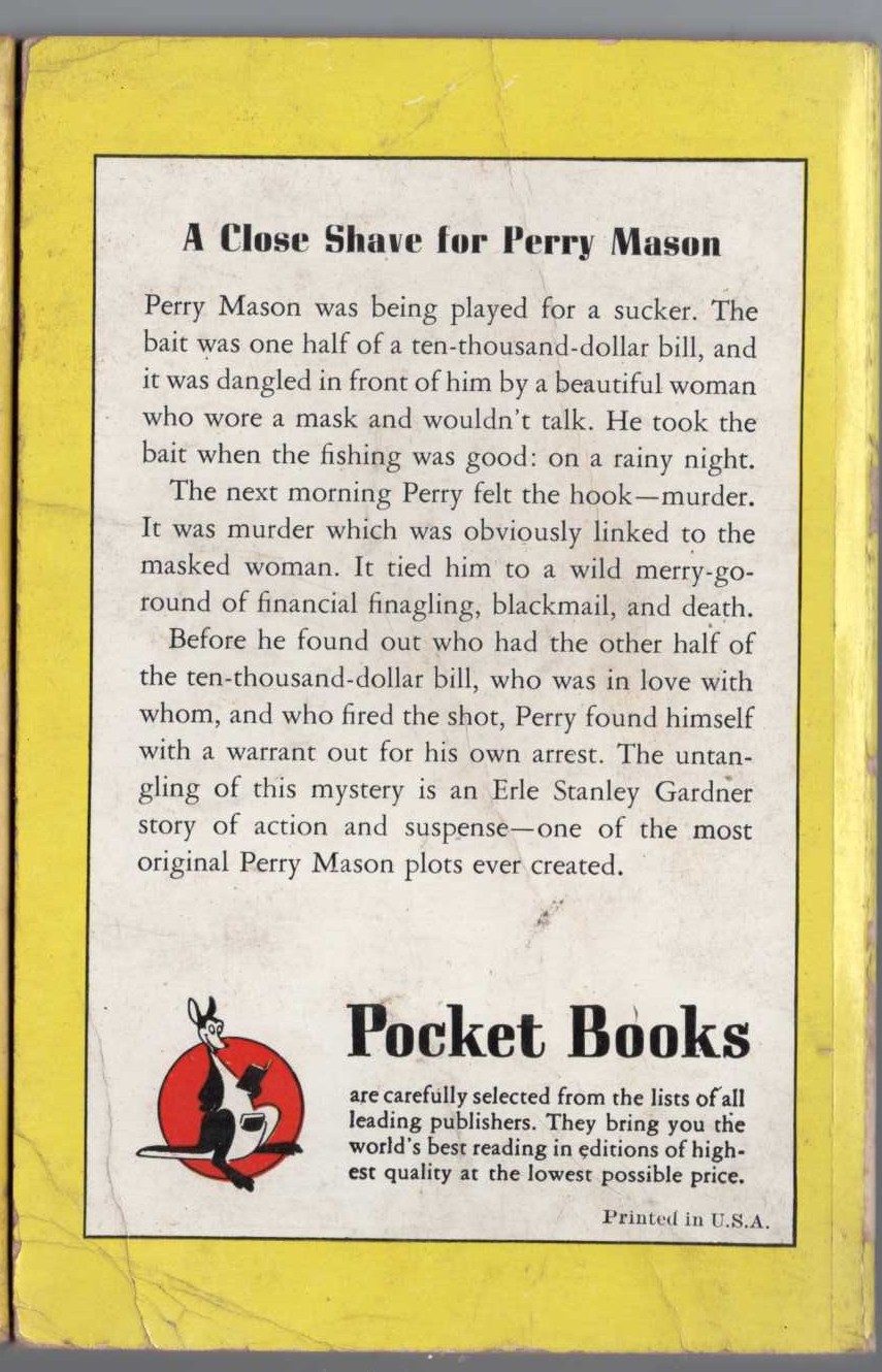 Erle Stanley Gardner  THE CASE OF THE BAITED HOOK magnified rear book cover image