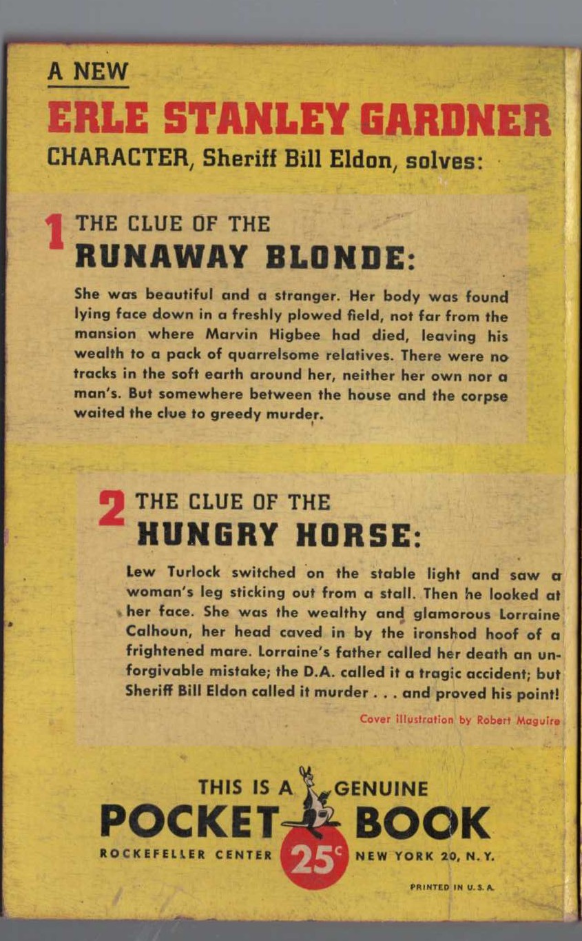 Erle Stanley Gardner  TWO CLUES: THE CLUE OF THE RUNAWAY BRIDE / THE CLUE OF THE HUNGRY HORSE magnified rear book cover image